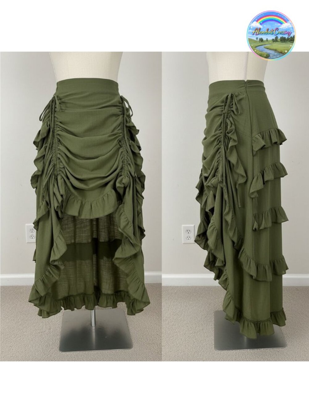 Renaissance Skirt Cotton High-Low Ruffle Steampunk Drawstring Maxi